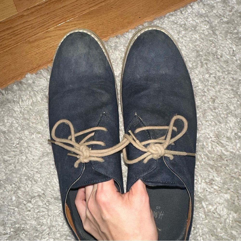Mens 10 Lace Up Oxford Dress Shoes Navy faux suede - Picture 4 of 8
